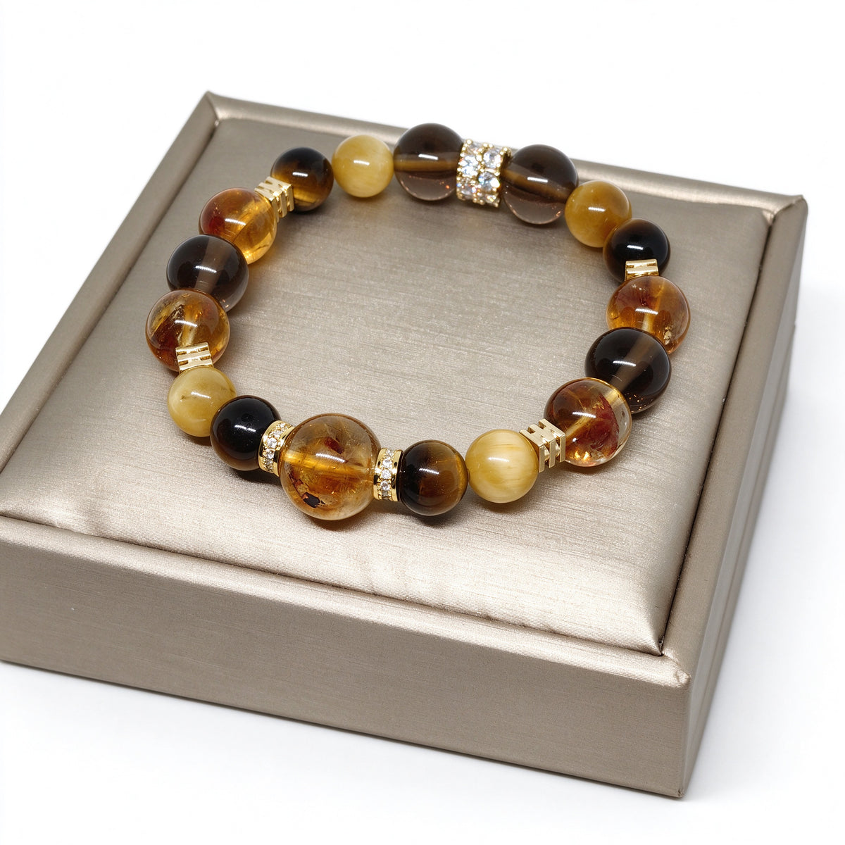 Natural Citrine and Tiger's Eye Bracelet in Display Box