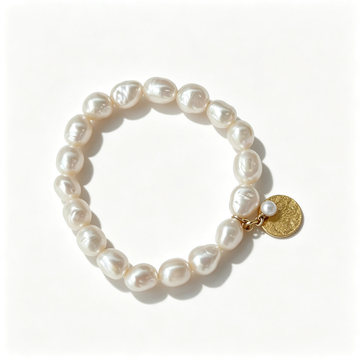 "Gardener's Delight" Pearl & Gold Disc Charm Bracelet