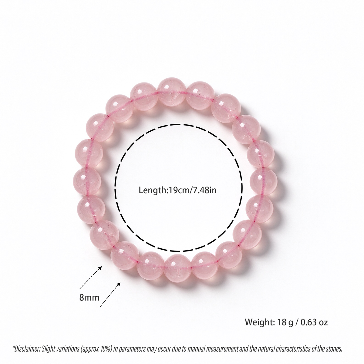 Madagascar Rose Quartz Bracelet Dimensions and Specifications