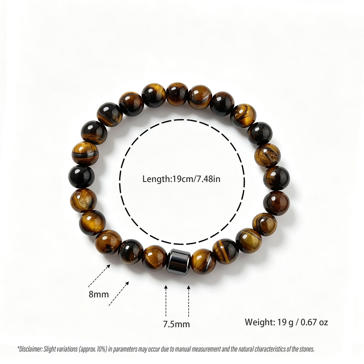 Red Tiger Eye Pattern & Hematite Stretch Bracelet (8mm)