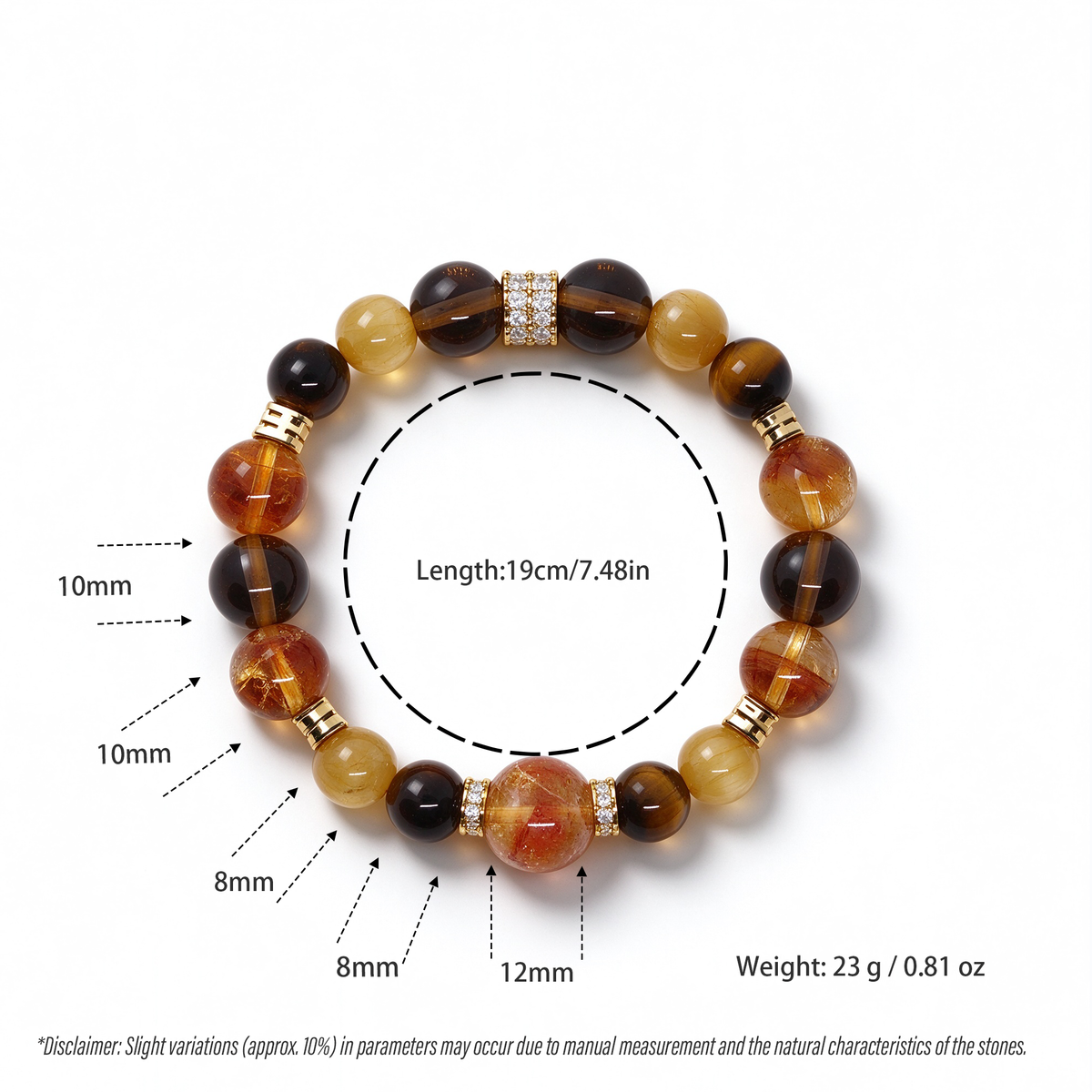 Natural Citrine and Tiger's Eye Bracelet Dimensions and Specifications