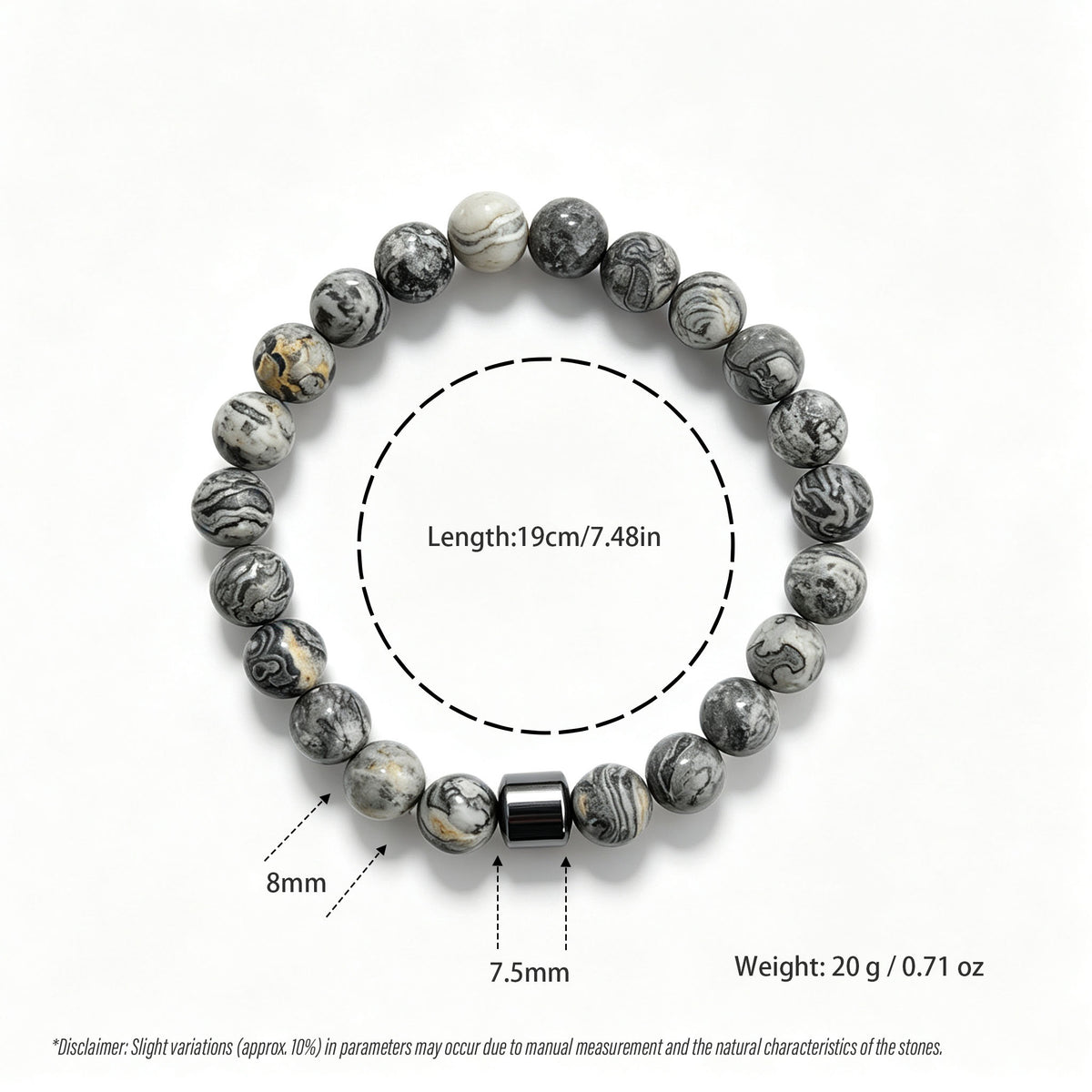 Map Jasper & Hematite Stretch Bracelet (8mm)