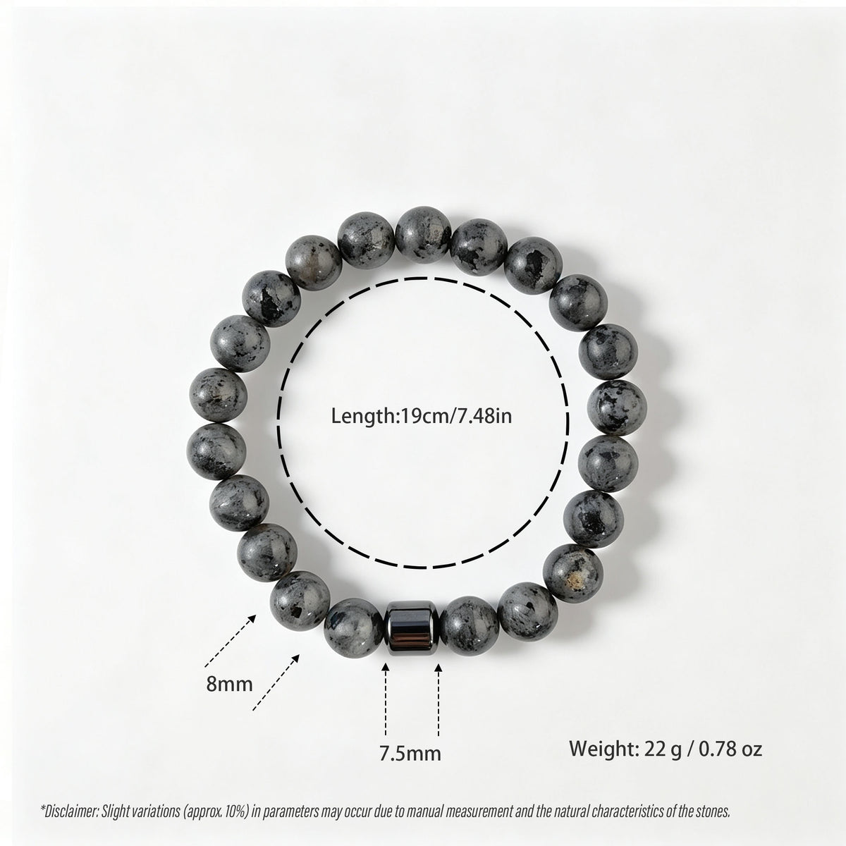 Flash Pattern Stone & Hematite Stretch Bracelet (8mm)