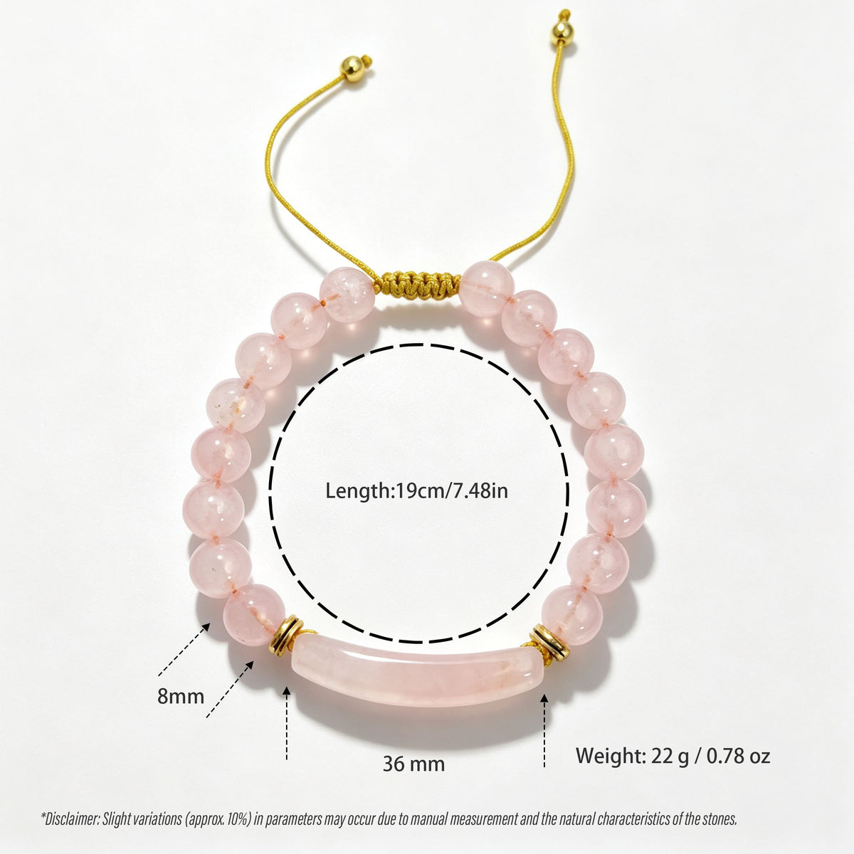 Pink Crystal Bar Adjustable Bracelet (8mm)