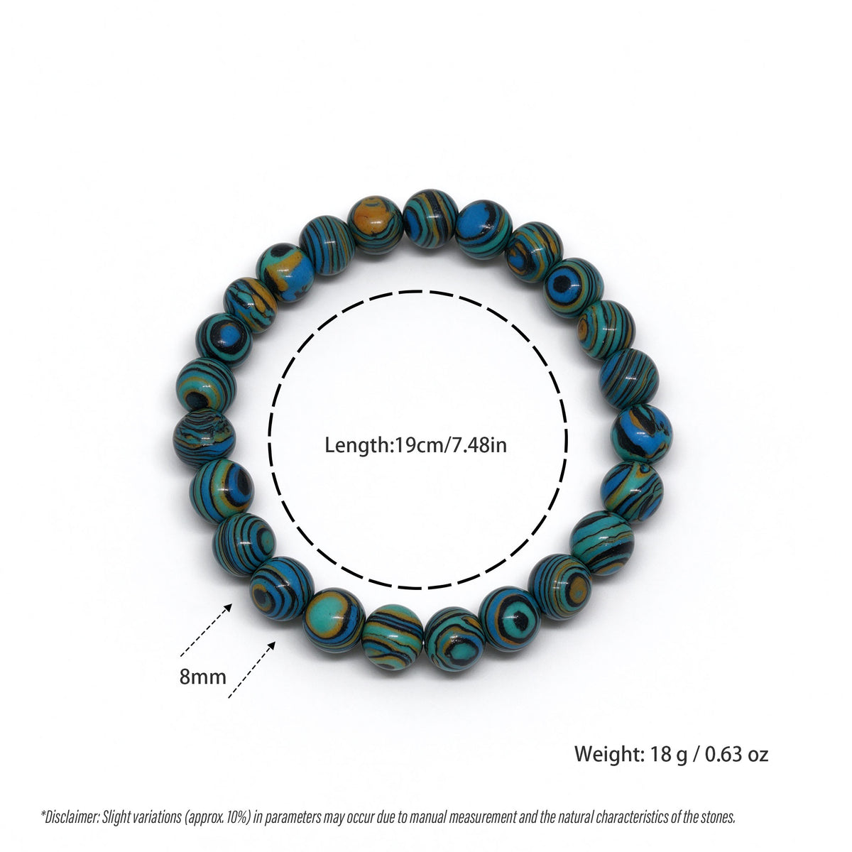 Peacock Green Stone Stretch Bracelet (8mm)