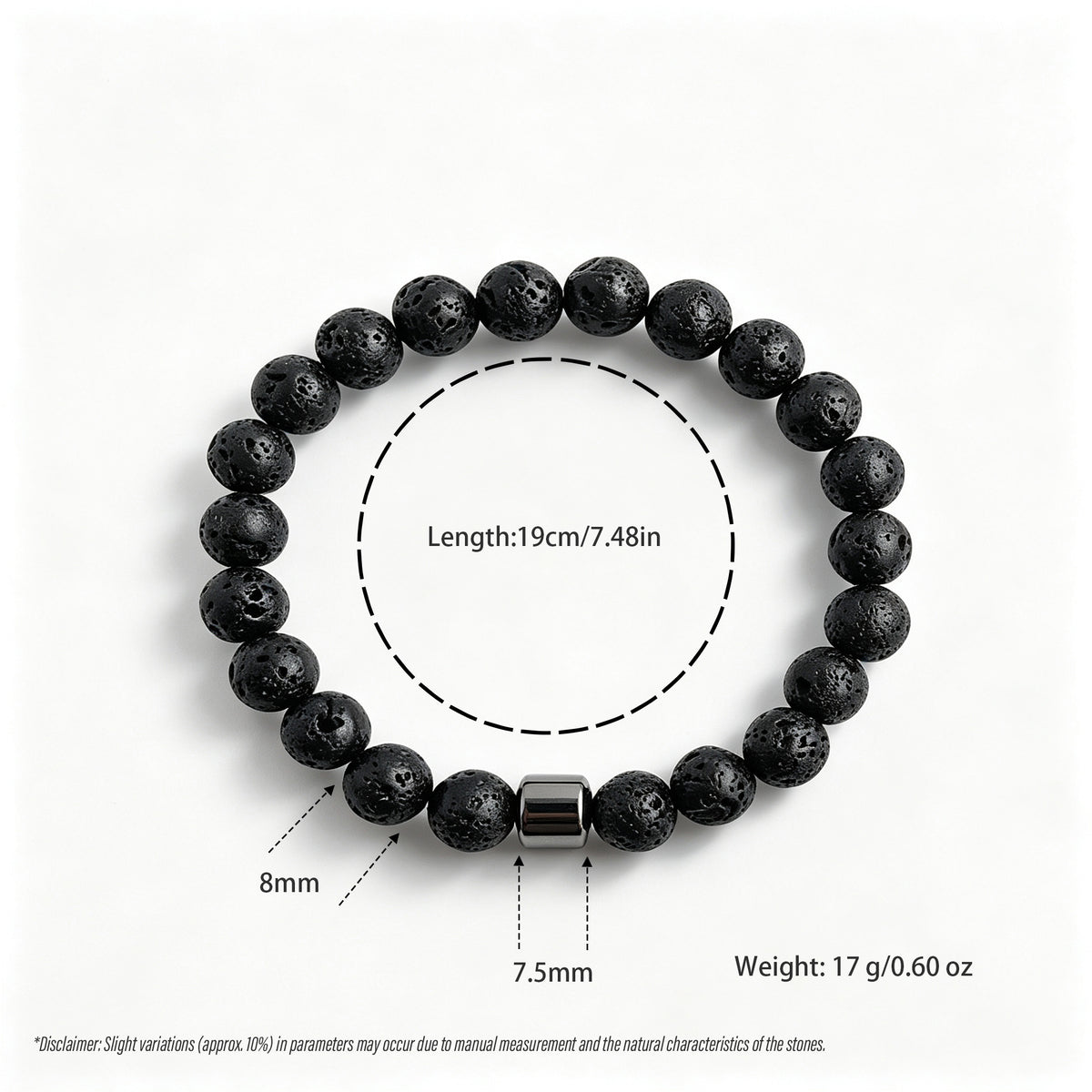 Black Lava Stone & Hematite Stretch Bracelet (8mm)