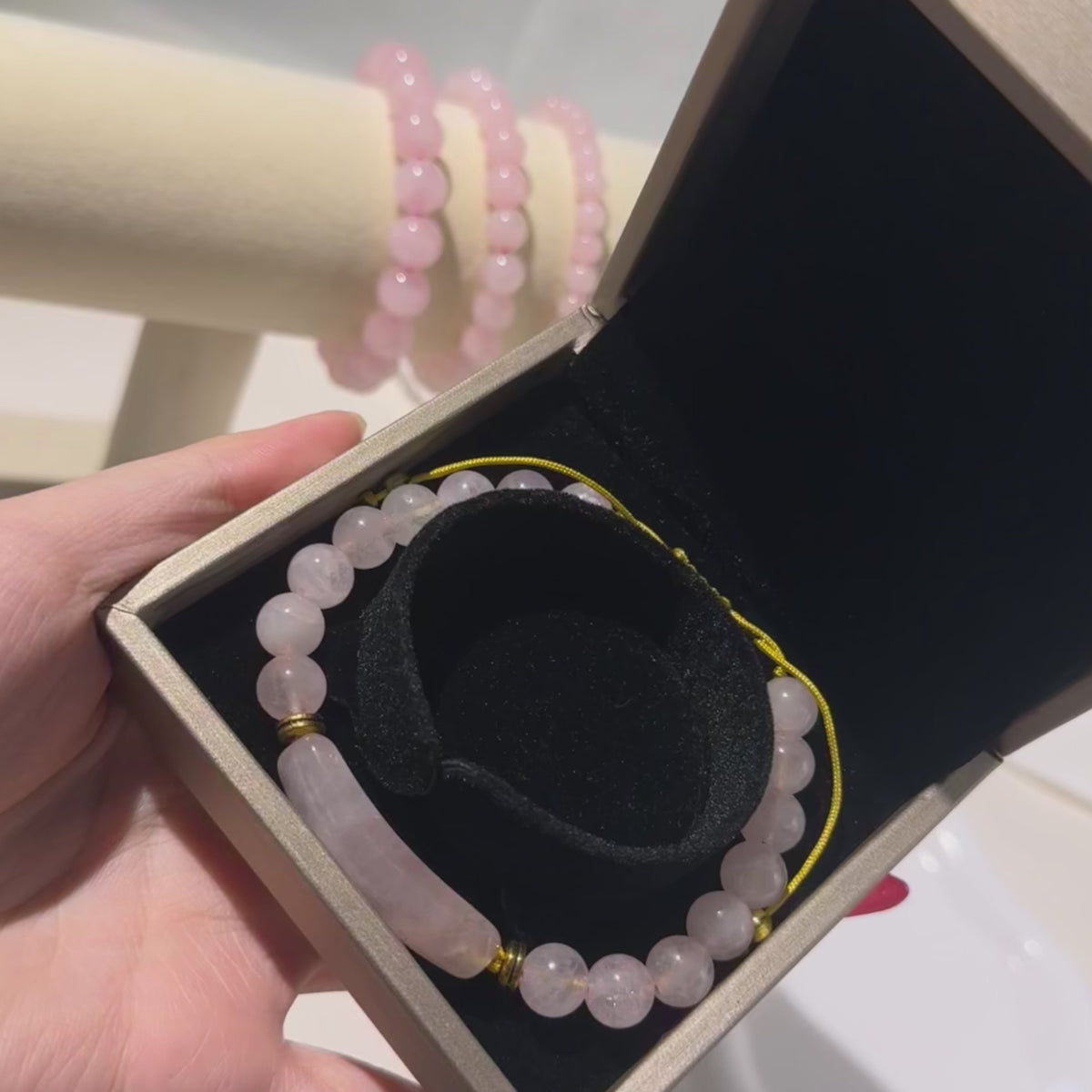 Pink Crystal Bar Adjustable Bracelet (8mm)