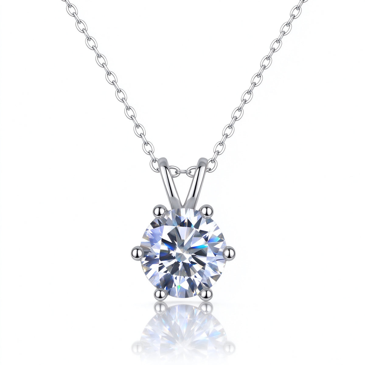 Classic 1.0ct round brilliant moissanite solitaire pendant necklace in 925 sterling silver front view