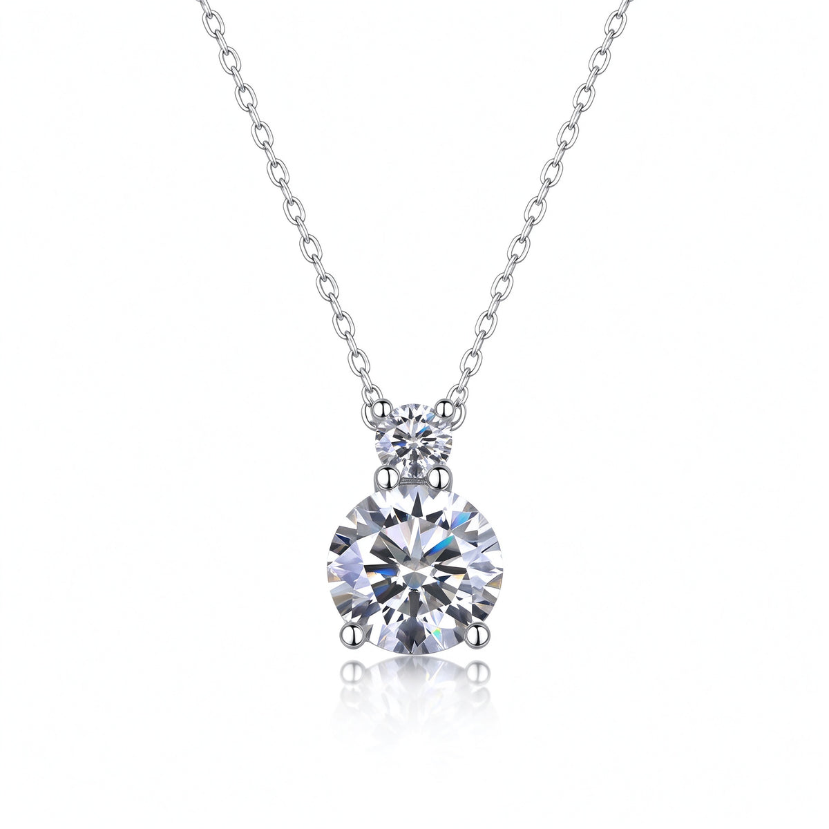 Tiered two-stone moissanite drop pendant necklace in 925 sterling silver front view