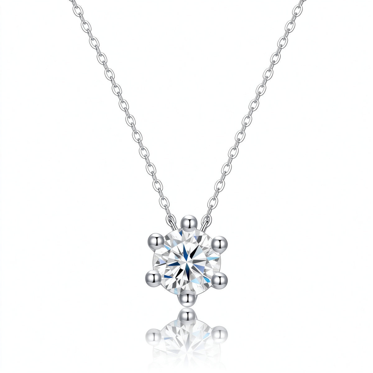 1.0ct round moissanite floating slide pendant necklace with rounded bead prongs front view