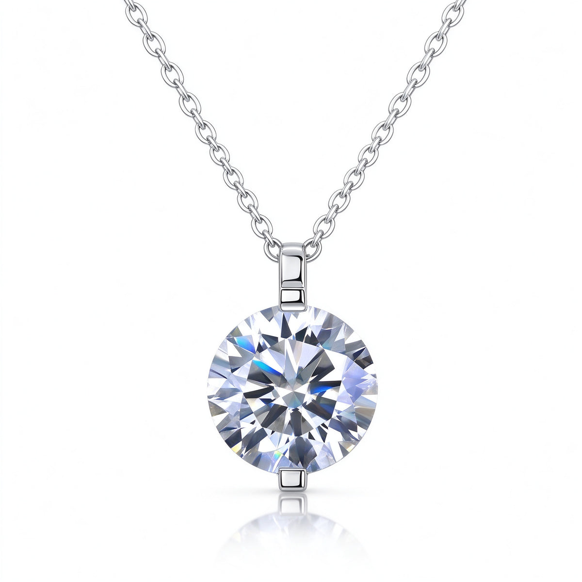1.0ct round moissanite solitaire pendant necklace with architectural 2-prong setting front view