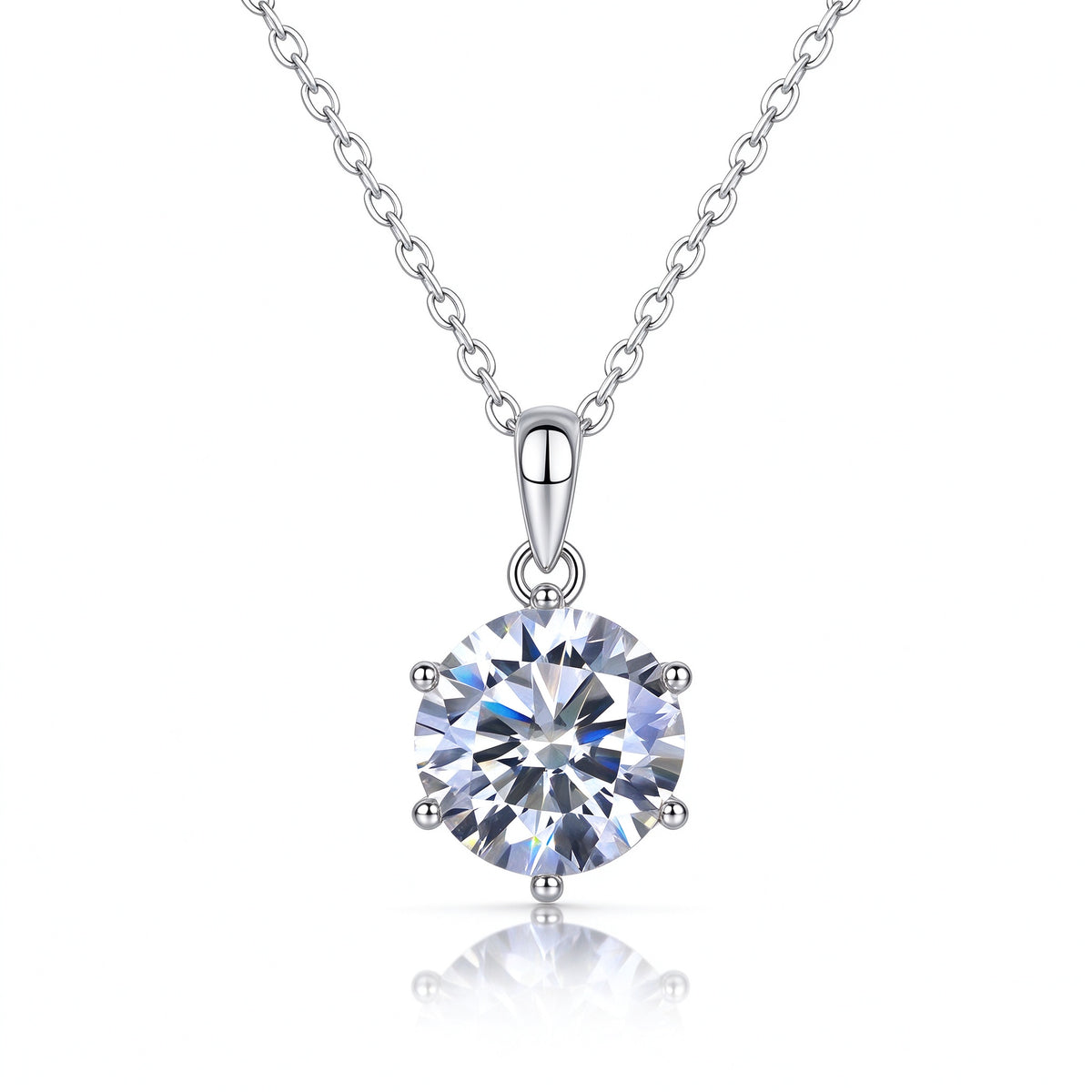 1.0ct round moissanite solitaire pendant necklace with teardrop bail in 925 sterling silver front view