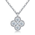 Vintage scalloped four-leaf clover moissanite pendant necklace in 925 silver front view
