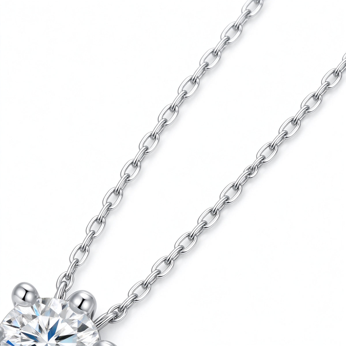 Detail of 925 sterling silver chain passing through integrated slide pendant setting