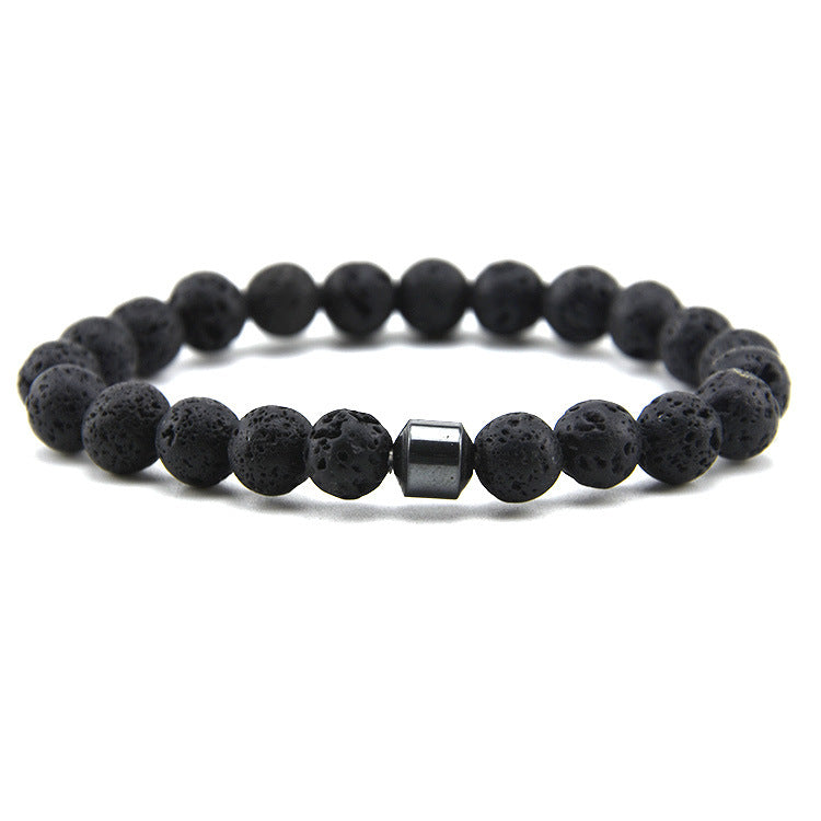 Black Lava Stone & Hematite Stretch Bracelet (8mm)